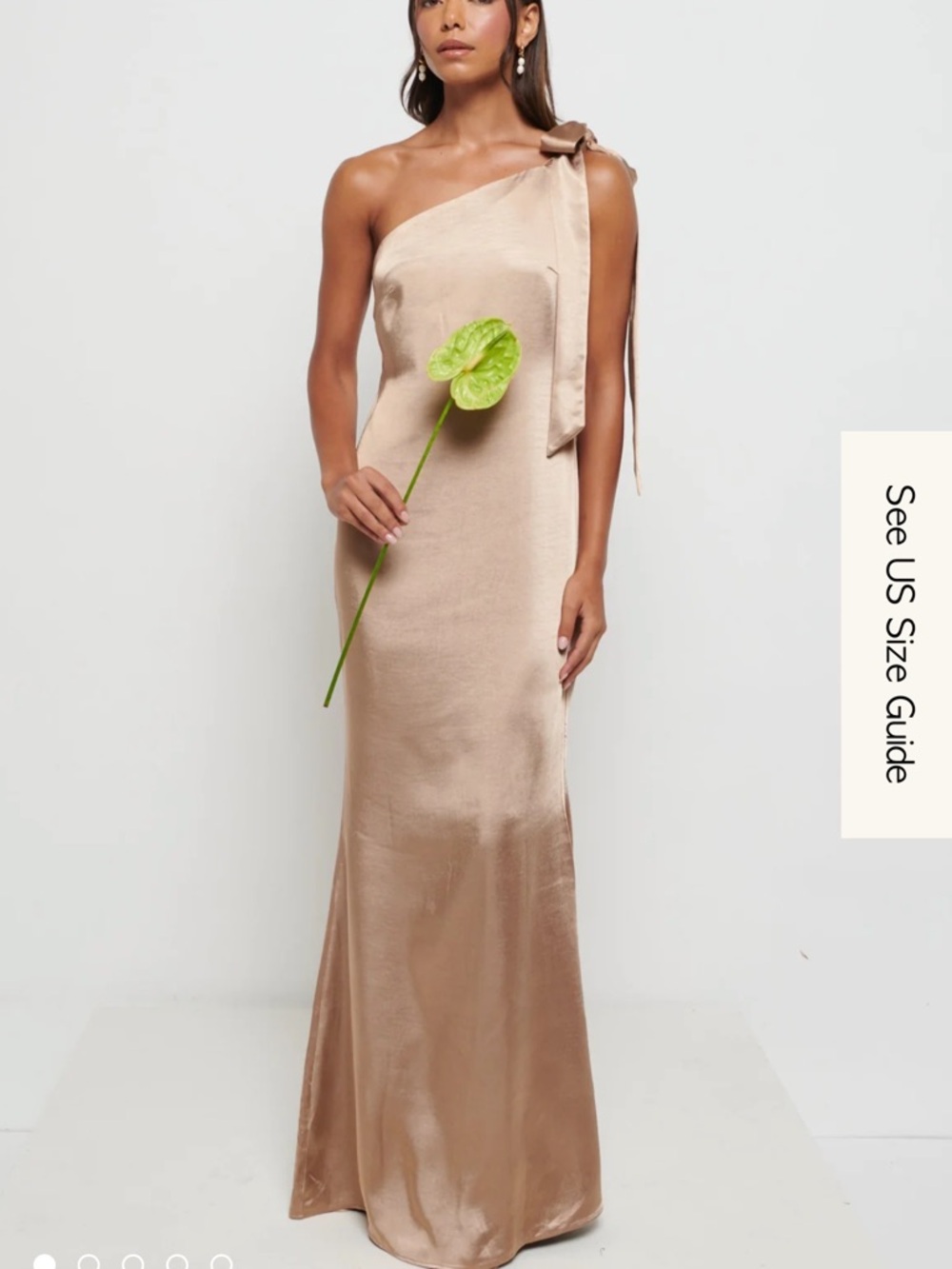 One-Shoulder Satin Evening Gown in Champagne